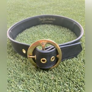 Sergio Hudson Black Leather Signature Belt